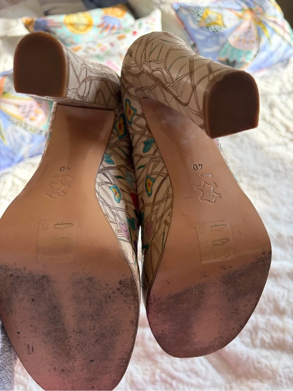 Bella Freud for BIBA platform leather floral heels